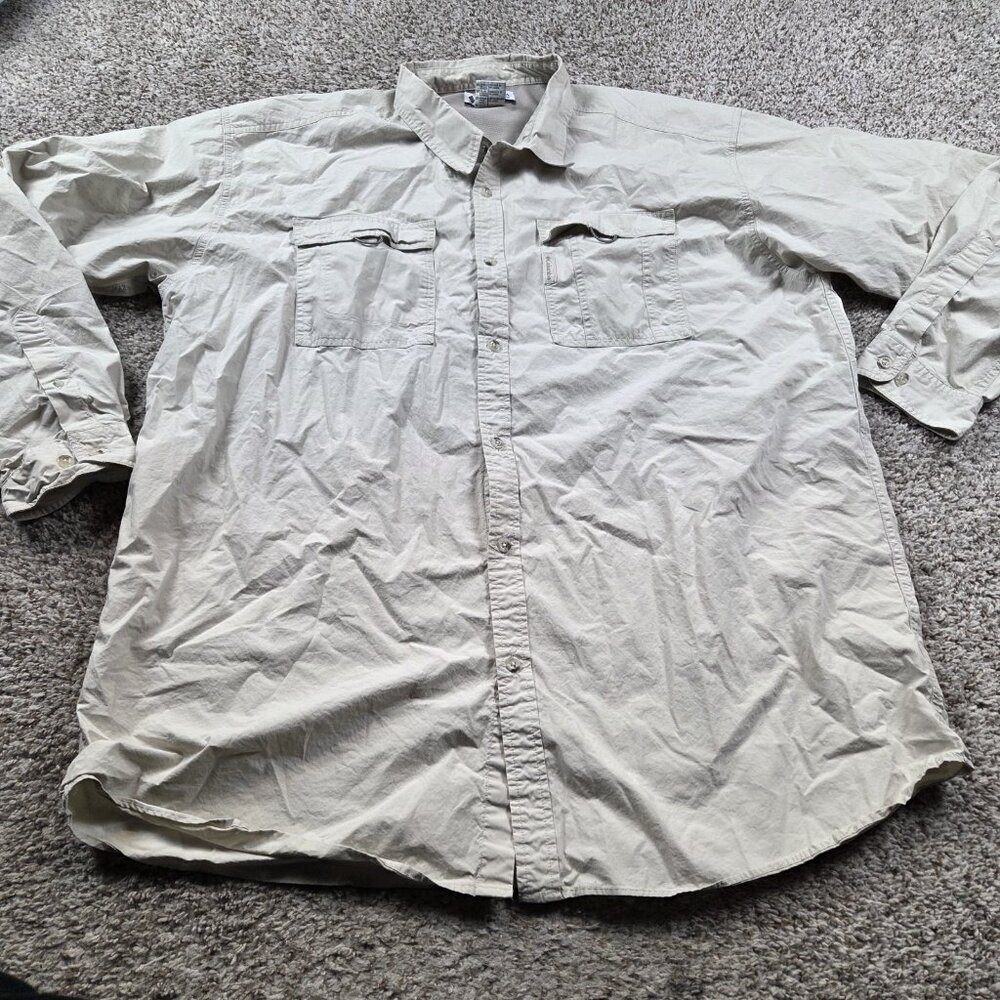 Columbia Shirt Mens 3XT Beige Vented Boating Fishing Roll Tab Button Up Read